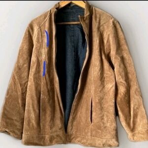 Reversible Leather Denim Coat Plus Size 5X Full zip pockets By Silhouette